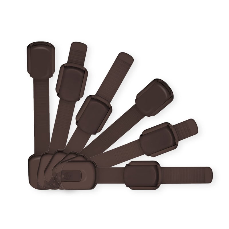 WONDERKID Adjustable & Reusable Child Safety Cabinet Locks & Latches, Baby Proofing Door Window, Cabinet, Toilet, & Refrigerator Lock, Child Safety Strap Locks with Adhesive Pads, Pack of 6, Brown - Wonderkid - Image 1